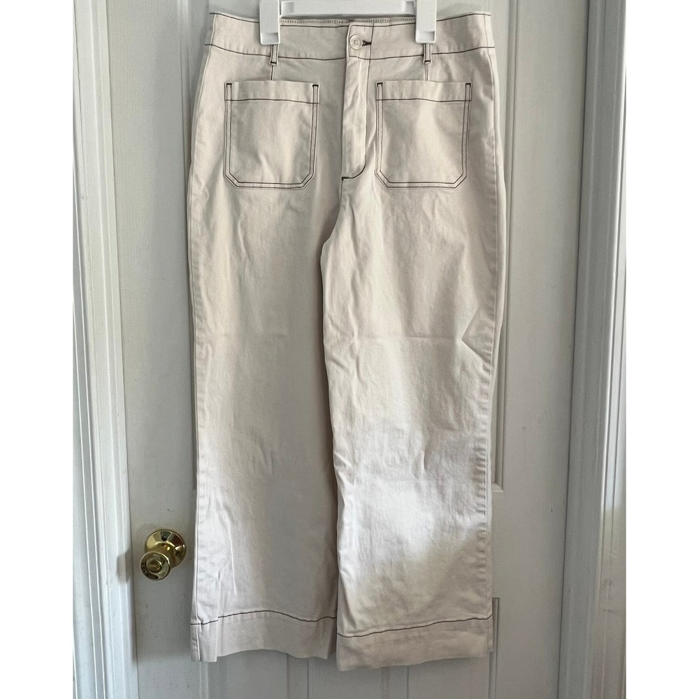Bagatelle Collection Cream Wide Leg Contrast Stitch Utility Pants Womens Size 12